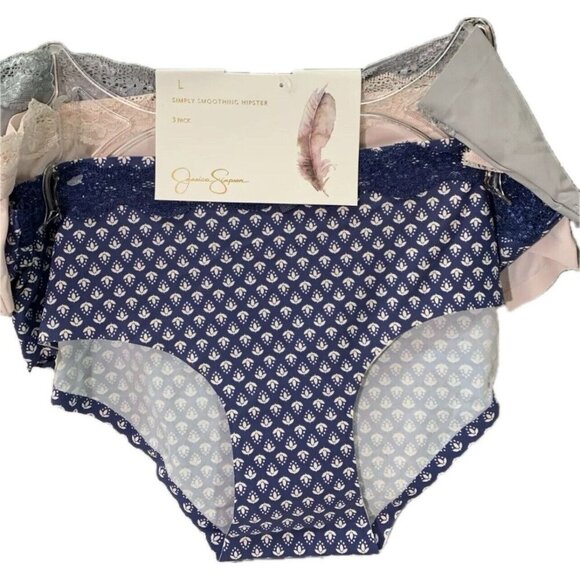 Jessica Simpson L Navy-Pink-Gray Lace Stretch Waistband Hipster Panties -3-Pk - Picture 2 of 7